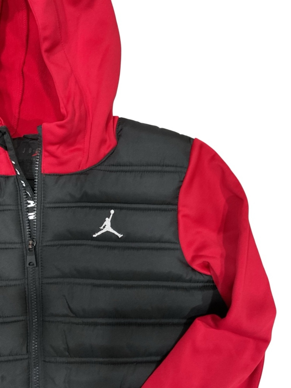 Jordan Kids Hybrid Puffer Jacket Full Zip Hoodie Black Red Size Medium 10-12Y - Picture 3 of 5